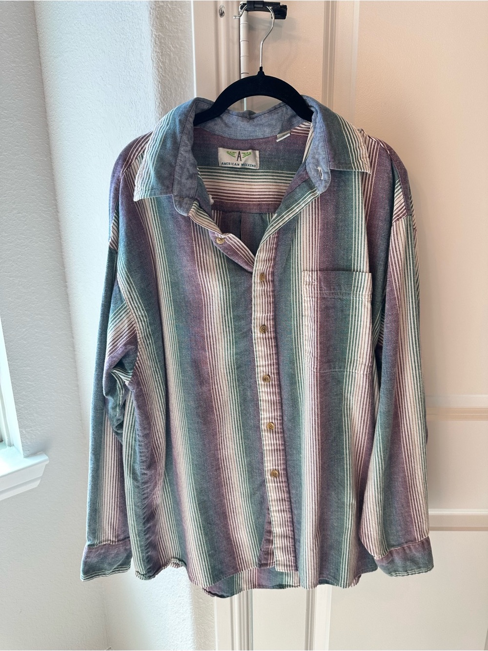 American Heritage Casual Striped Button-Down Shirt in Green and Purple